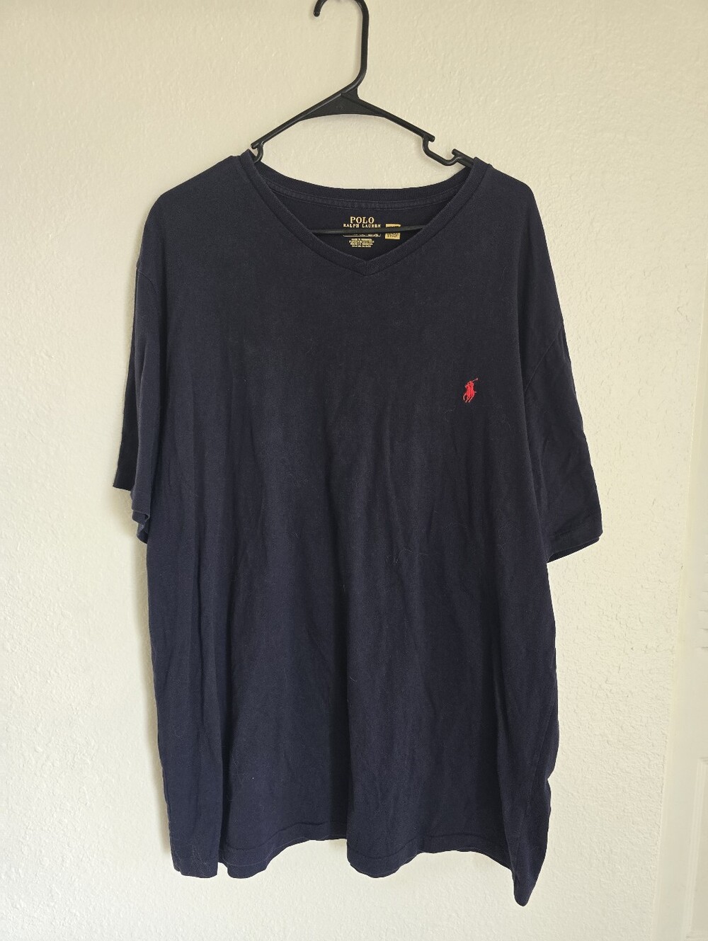 Polo by Ralph Lauren Navy V-Neck Tee with Red Pony Logo Sz XLT tshirt